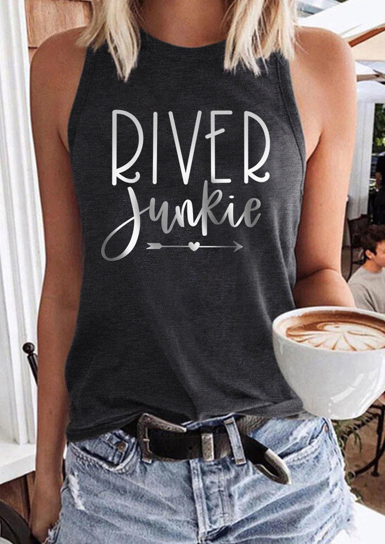 

River Junkie Heart O-Neck Casual Tank - Dark Grey, Gray, 536828