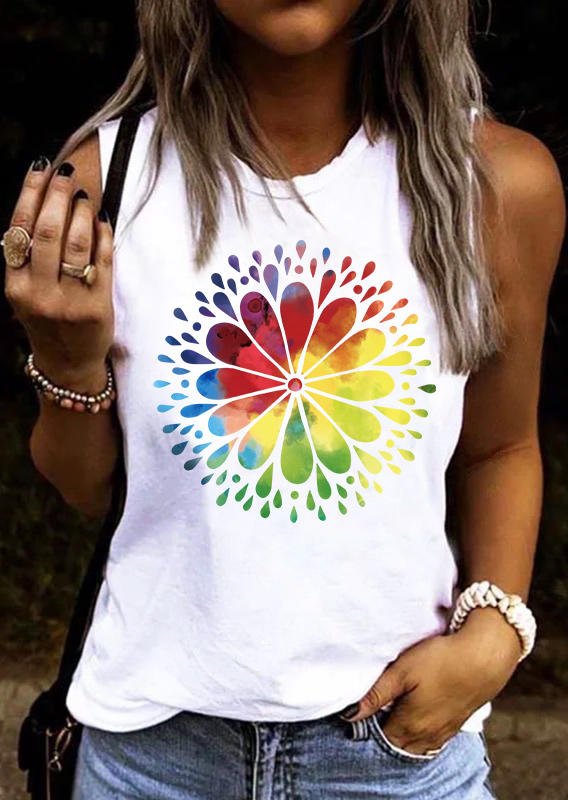 

Abstract Colorful Floral Casual Tank - White, 537336