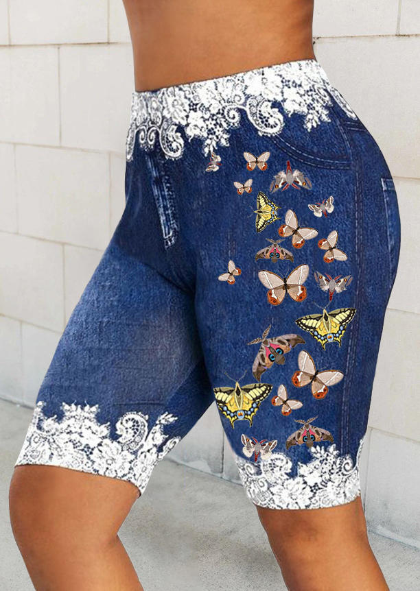 

Colorful Butterfly Floral Casual Shorts - Blue, SCM003065