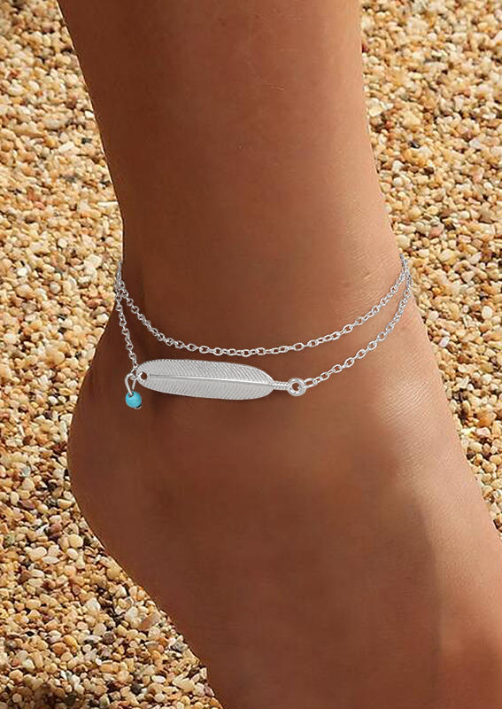 

Turquoise Feather Double-Layered Anklet, Silver, SCM003128
