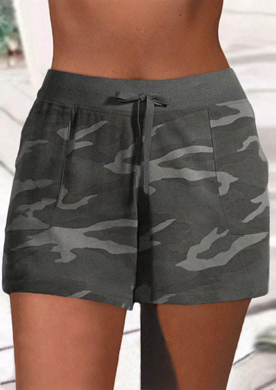 

Camouflage Drawstring Pocket Shorts - Gray, SCM003364