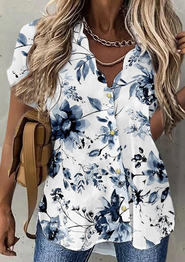 

Floral Button Short Sleeve Shirt - White, SCM003429