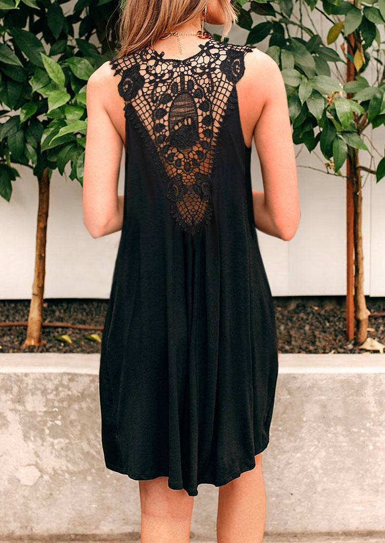 Ruffled Lace Splicing Sleeveless Mini Dress - Black