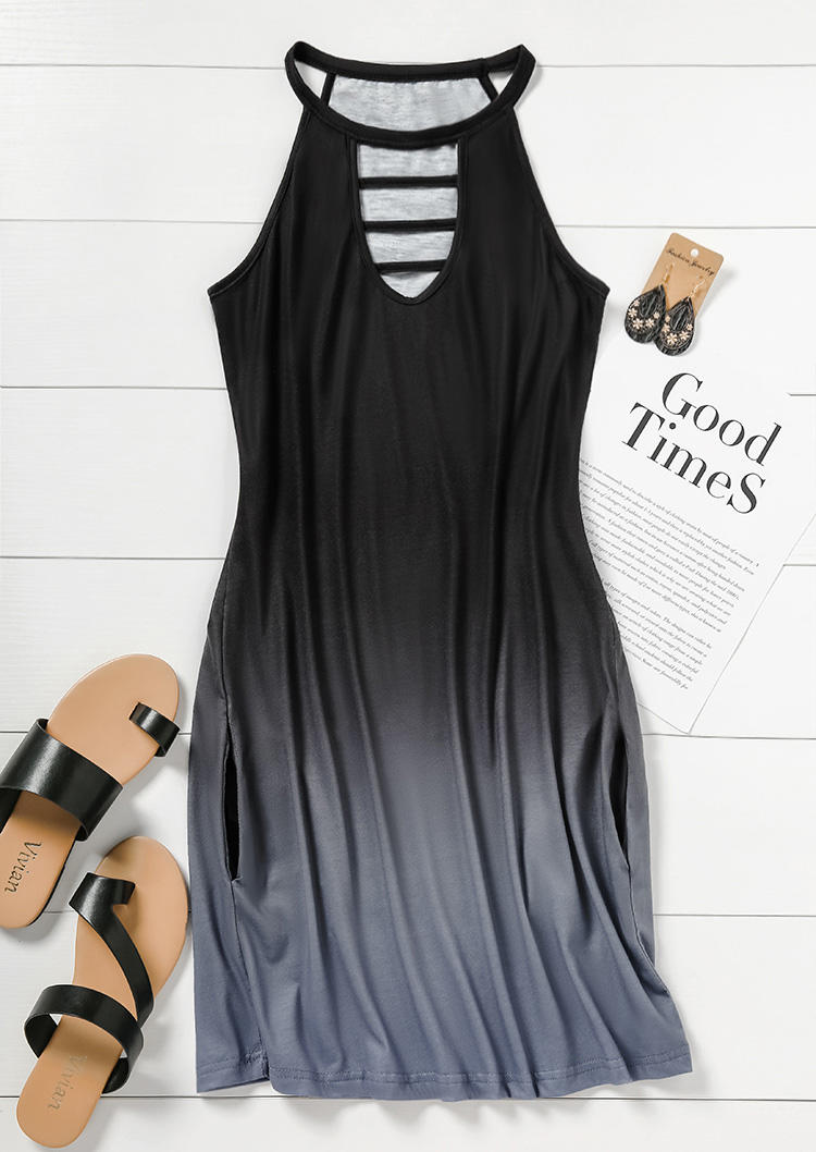 Pre-sale Gradient Hollow Out Pocket Sleeveless Mini Dress