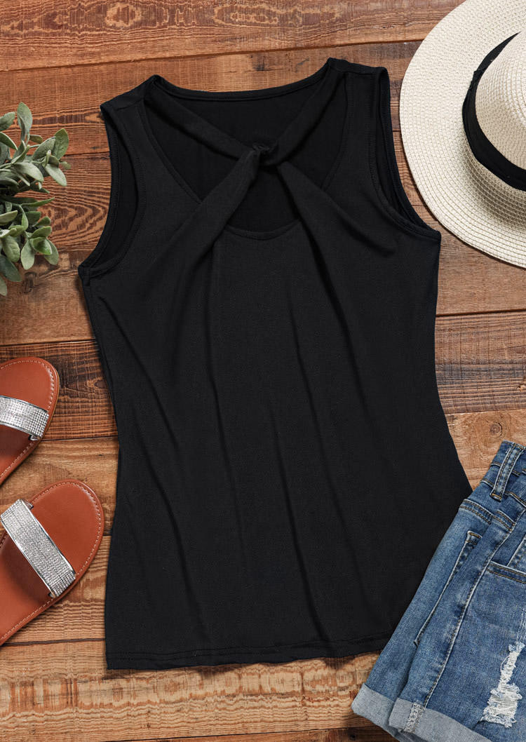 Criss-Cross Hollow Out Casual Tank - Black