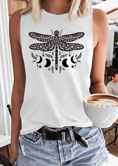 

Dragonfly Moon Star Floral Tank - White, SCM003562