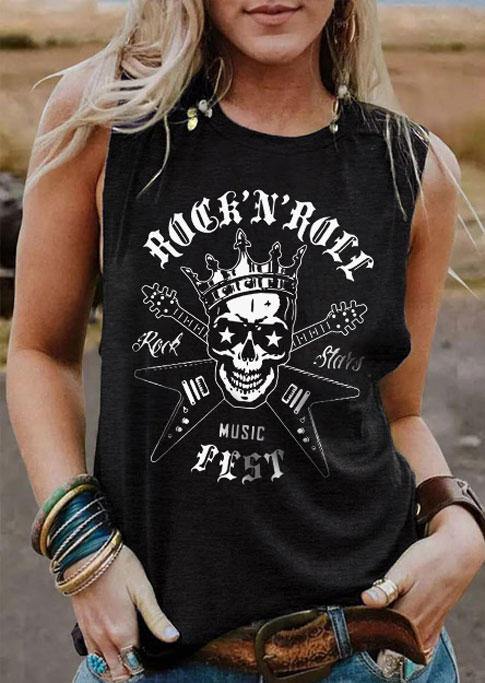 

Rock N Roll Music Skeleton O-Neck Tank - Black, SCM003563