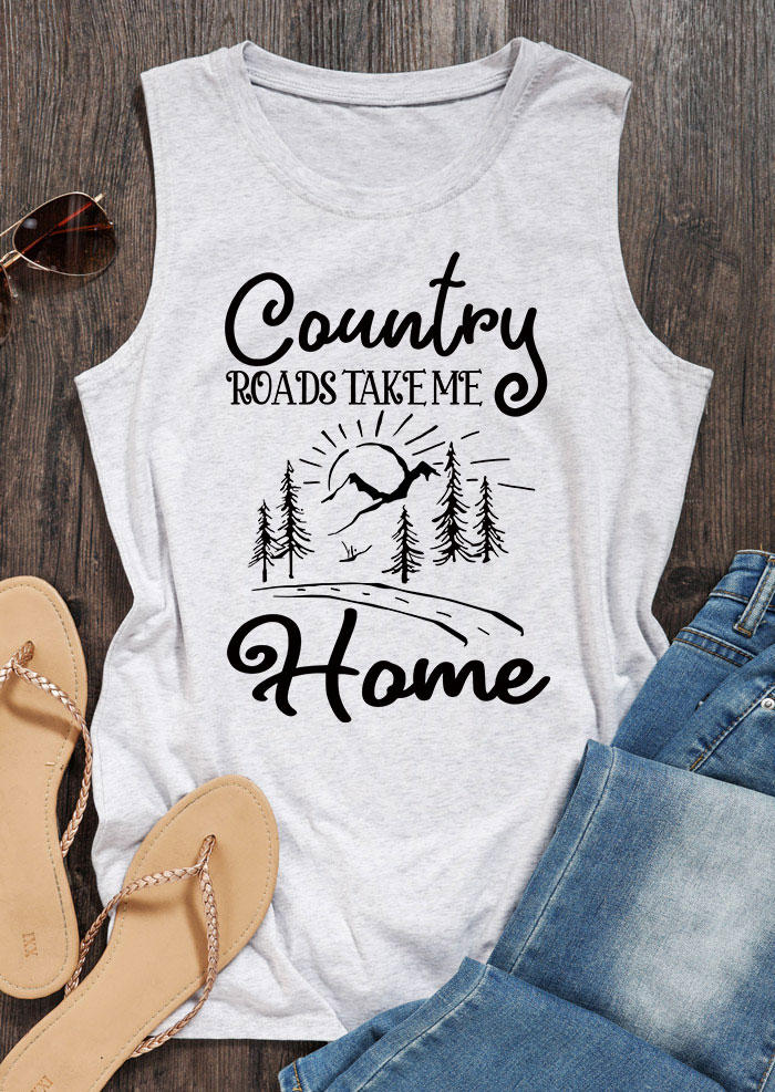 

Country Roads Take Me Home O-Neck Tank - Light Grey, Gray, SCM003564