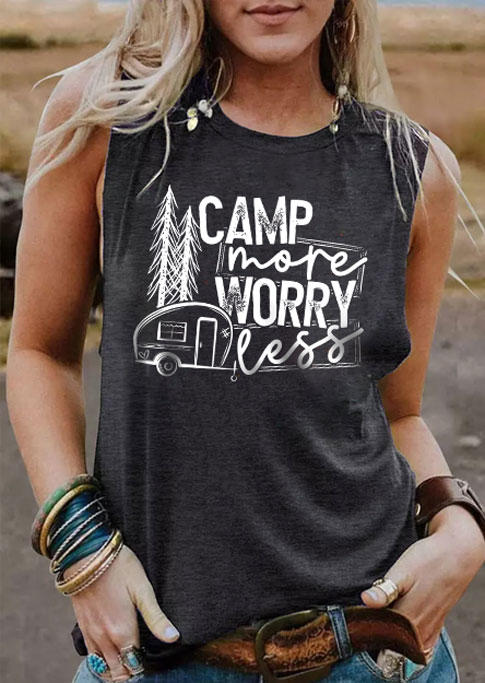 

Camp More Worry Less O-Neck Tank - Dark Grey, Gray, SCM003628