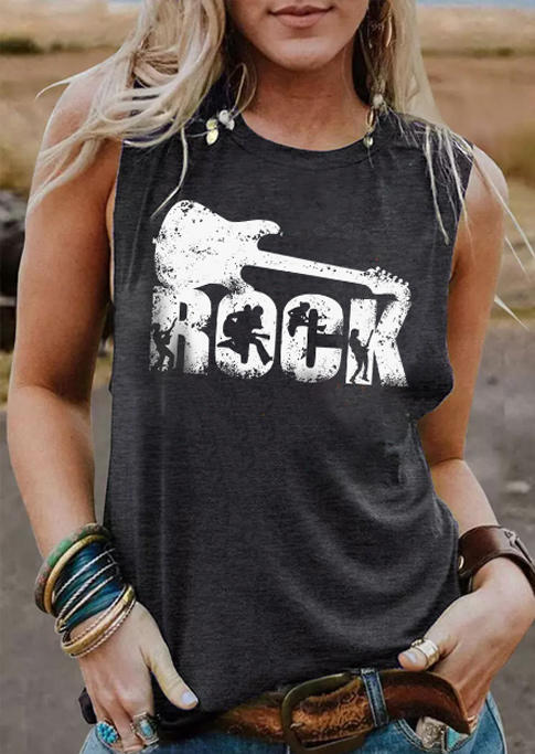 

Rock O-Neck Casual Tank - Dark Grey, Gray, SCM003681