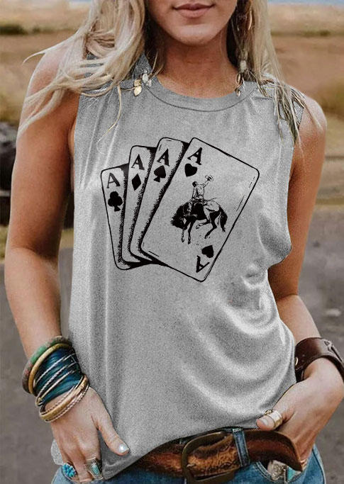 

Cowboy Playing Card O-Neck Tank - Gray, SCM003730