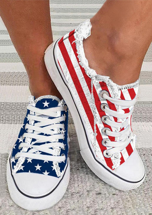 

Star Striped Lace Up Sneakers, Multicolor, 531262