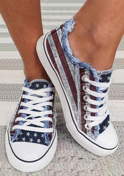 

American Flag Frayed Flat Sneakers, Multicolor, 533444
