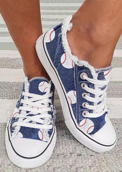 

Baseball Lace Up Frayed Sneakers - Blue, 534076