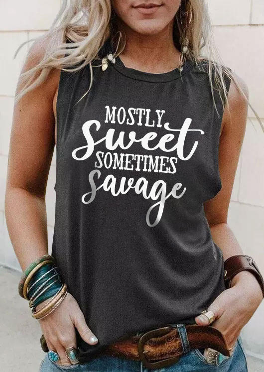 

Mostly Sweet Sometimes Savage O-Neck Tank - Dark Grey, Gray, 537454