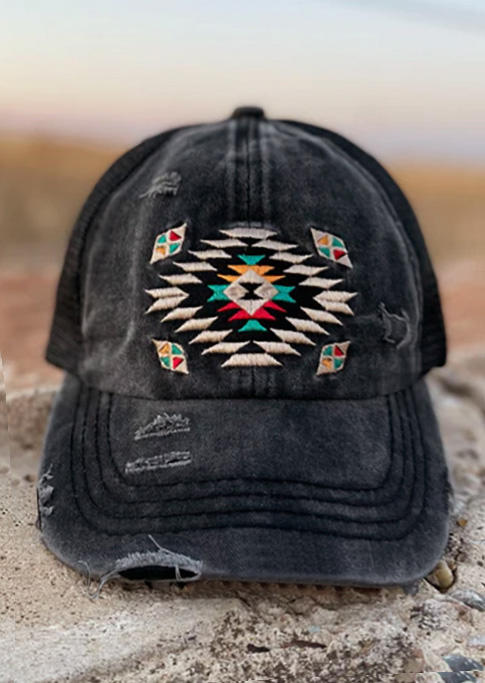 

Aztec Geometric Ripped Baseball Cap - Black, SCM003009