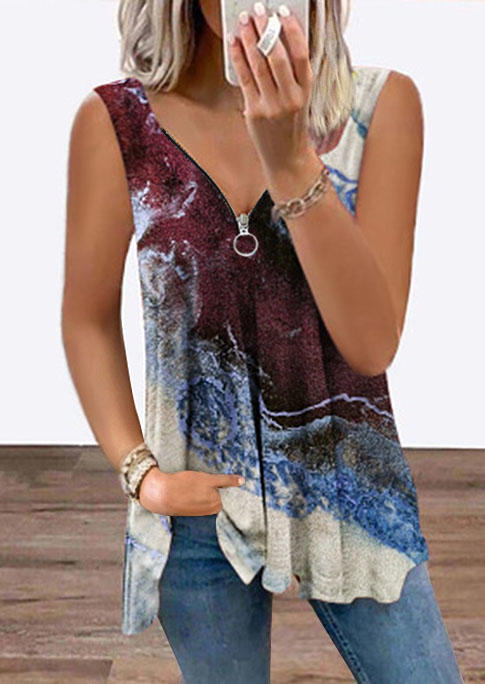 

Marble Graphic Zipper Collar Tank, Multicolor, SCM003095