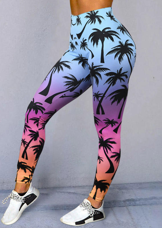 

Gradient Coconut Tree Elastic Waist Leggings, Multicolor, SCM003352