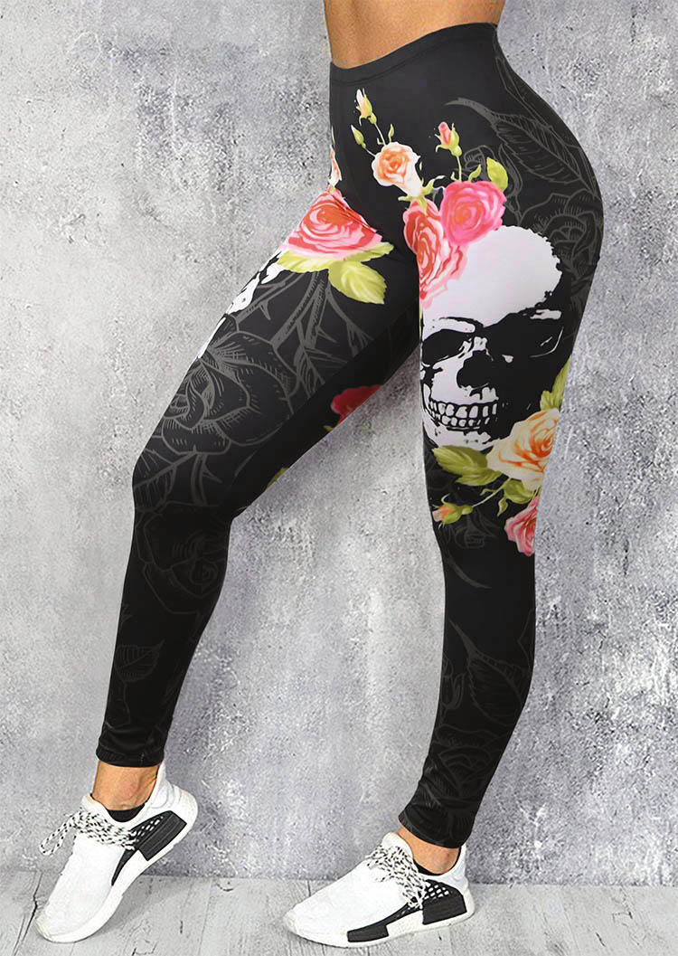 

Floral Skeleton Elastic Waist Leggings, Multicolor, SCM003353