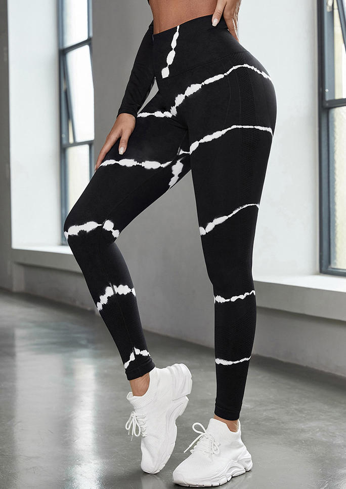 

Striped Tie Dye Elastic Waist Leggings - Black, SCM003491