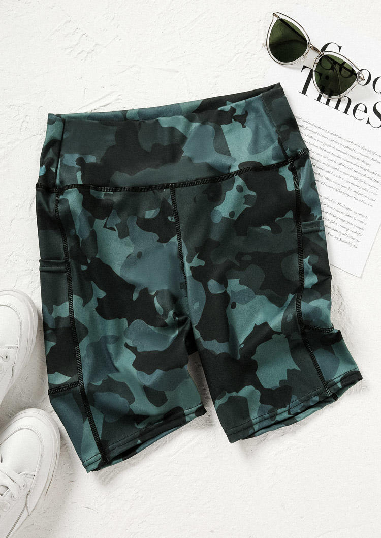 Camouflage Pocket High Waist Activewear Shorts
