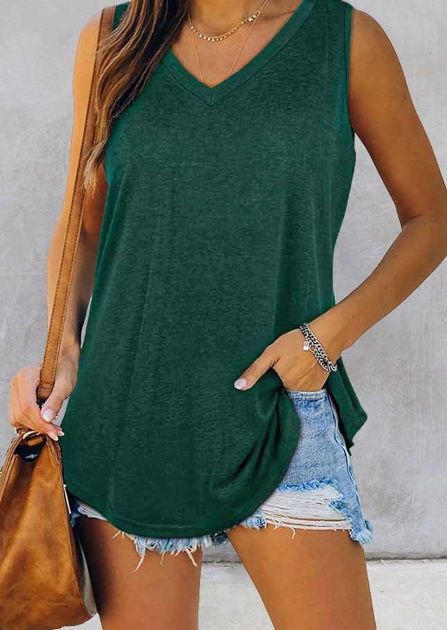

Fashion V-Neck Casual Tank - Green, SCM003545