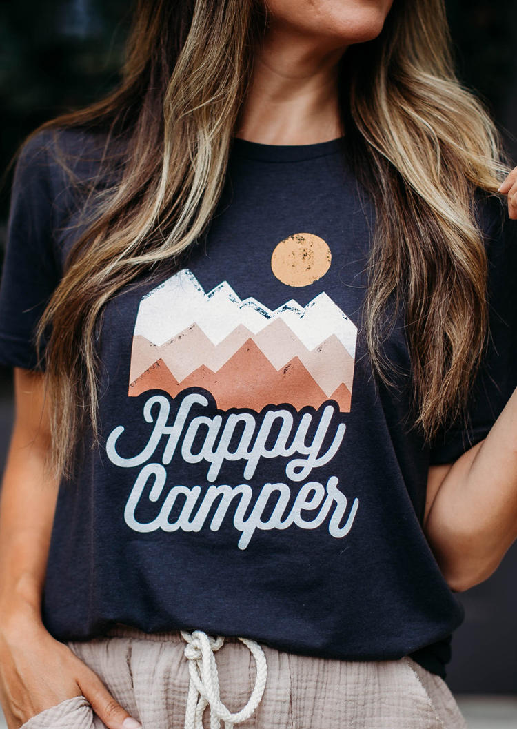 

Happy Camper O-Neck T-Shirt Tee - Navy Blue, SCM003606