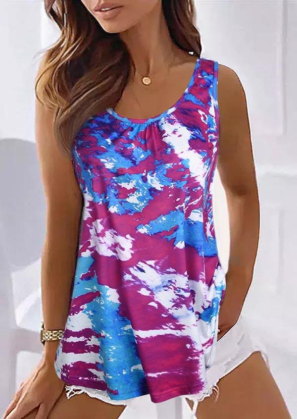 

Tie Dye Ruffled Casual Tank, Multicolor, SCM003665