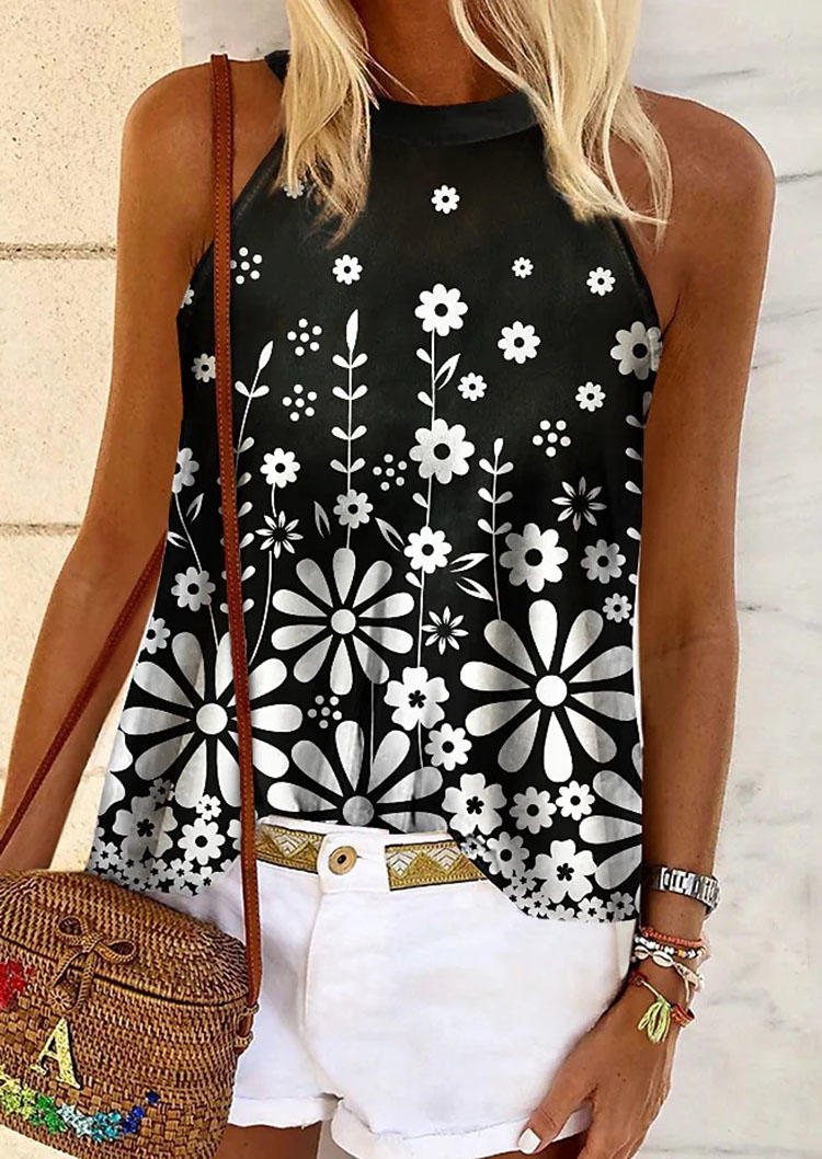 

Floral Hollow Out Button Camisole - Black, SCM003694