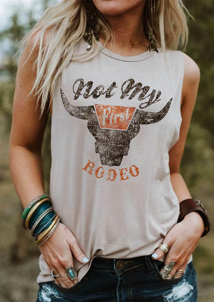 

Not My First Rodeo Steer Skull O-Neck Tank - Apricot, SCM003630