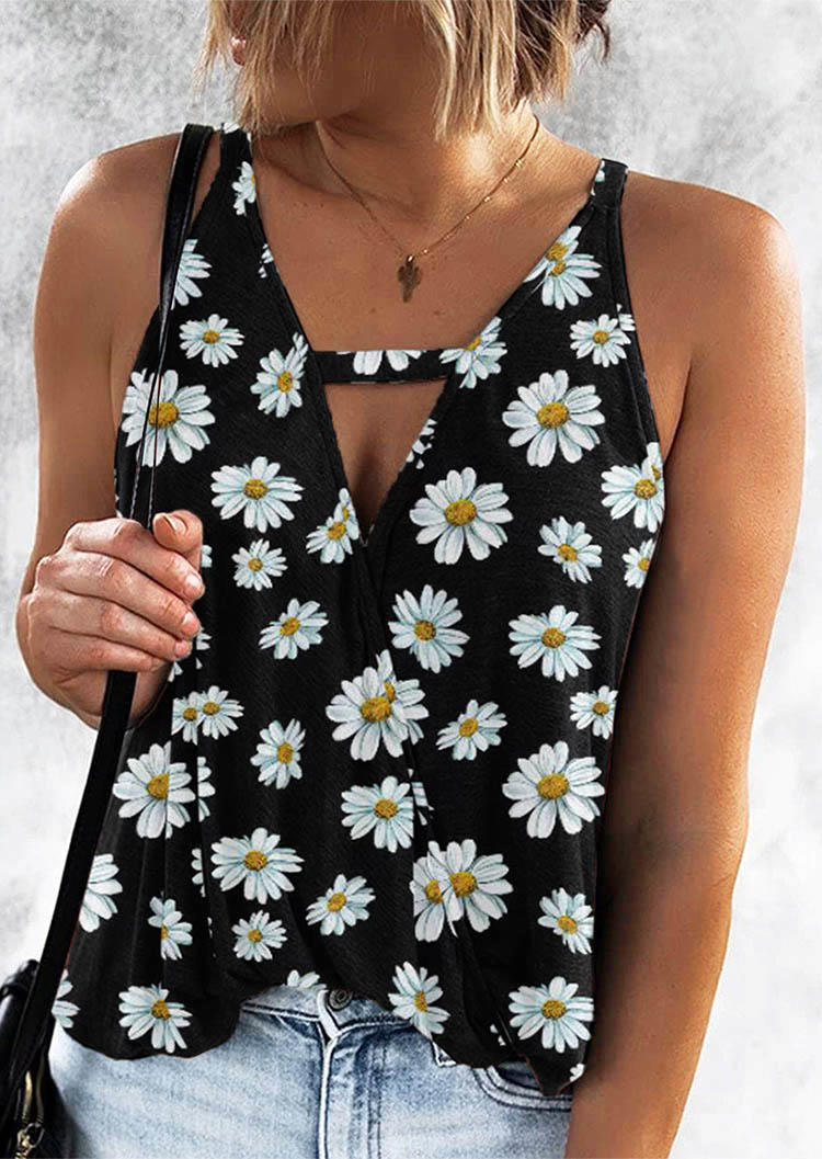 Daisy Hollow Out Wrap Sleeveless Camisole - Black