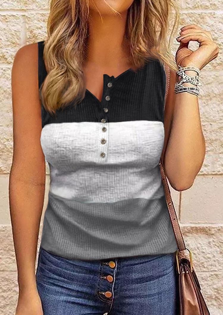 

Color Block Button Casual Tank, Multicolor, SCM003712