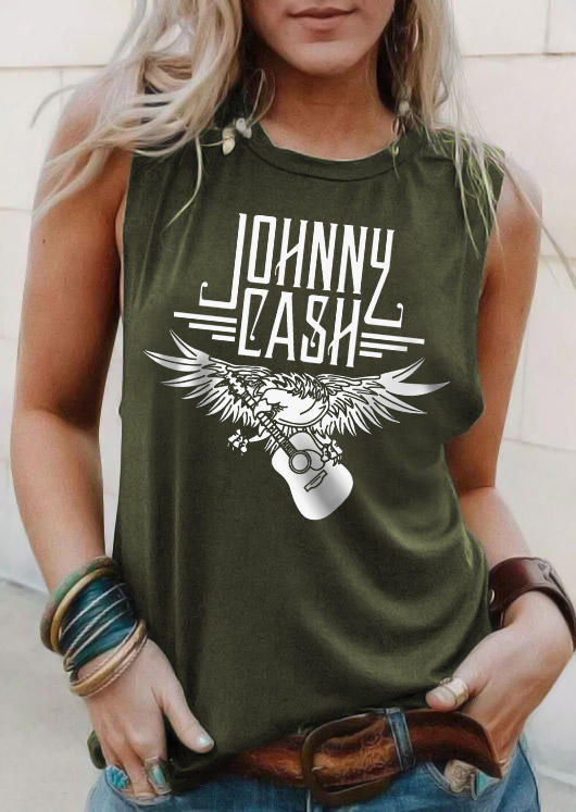 

Johnny Cash Guitar O-Neck Tank - Army Green, SCM003775