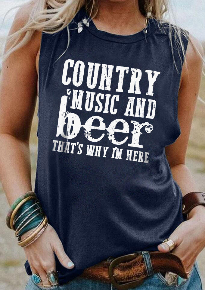 

Country Music And Beer That' Why I'm Here Tank - Navy Blue, SCM003776