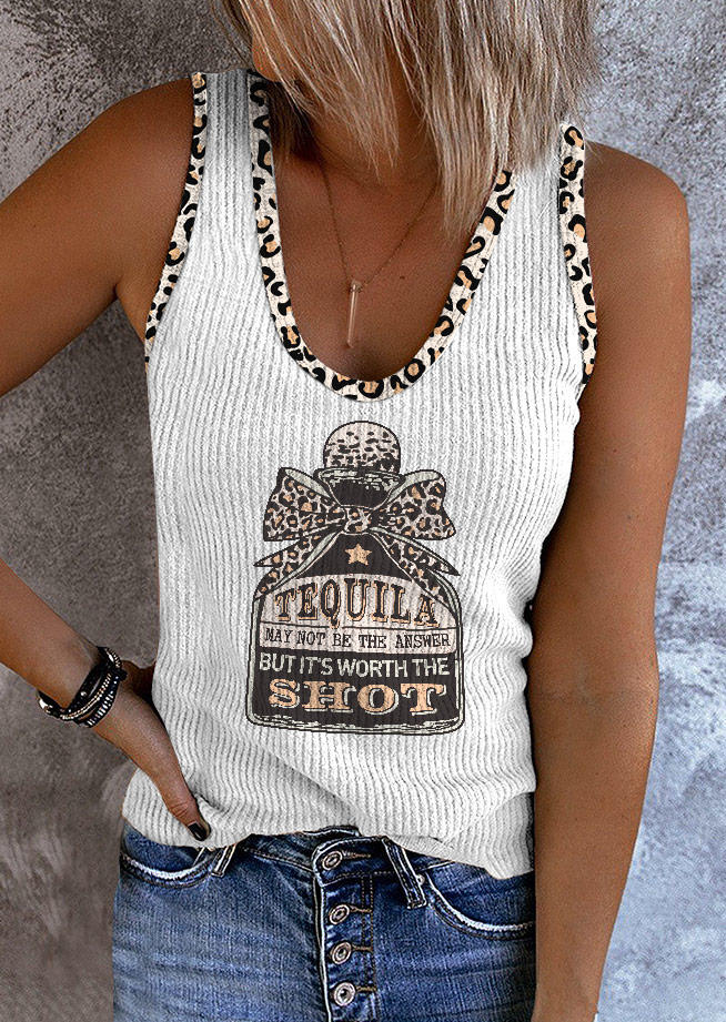 

Tequila May Not Be The Answer But It' Worth The Shot Leopard Tank - Beige, Apricot, SCM003778