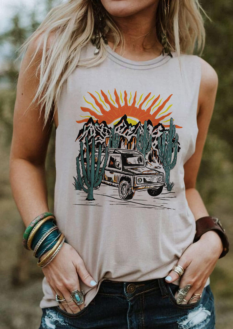 

Sunset Cactus Mountain O-Neck Tank - Apricot, SCM003828