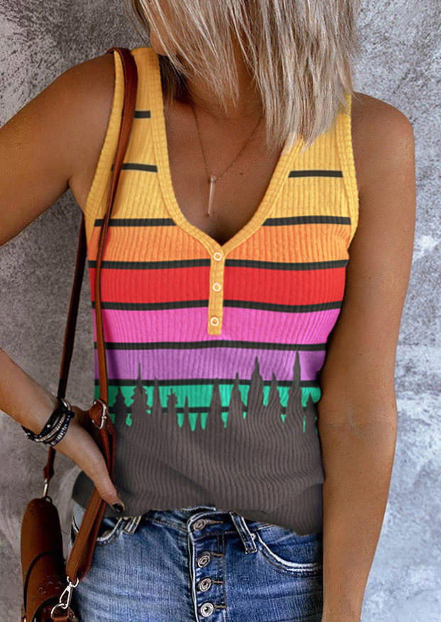 

Gradient Striped Snap Button Tank, Multicolor, SCM003050