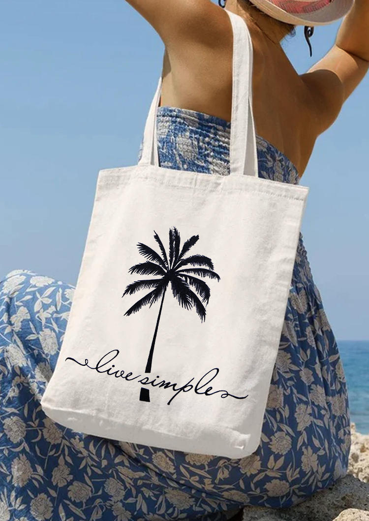 

Live Simple Coconut Tree Tree Tote Handbag, White, SCM003649