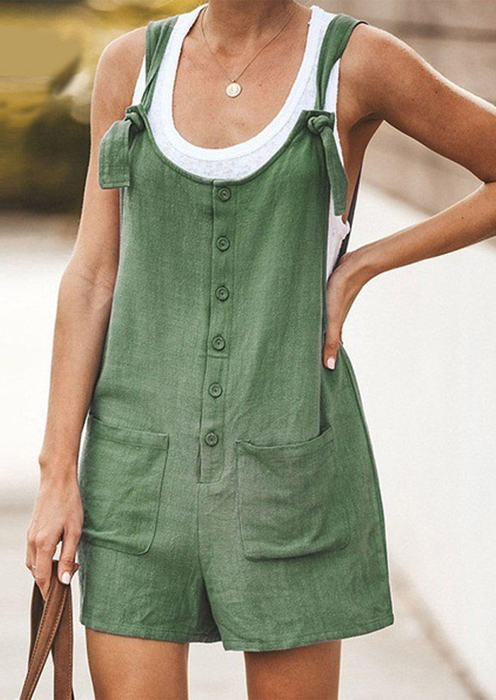 Button Pocket Overall Romper - Green