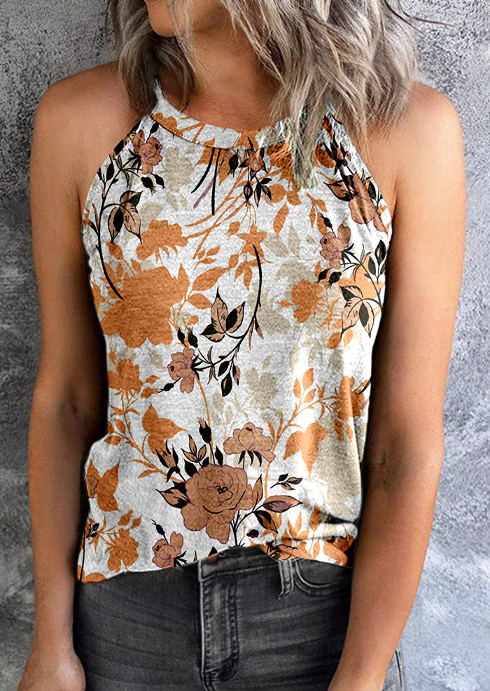 

Floral Leaf O-Neck Camisole, Multicolor, SCM003766