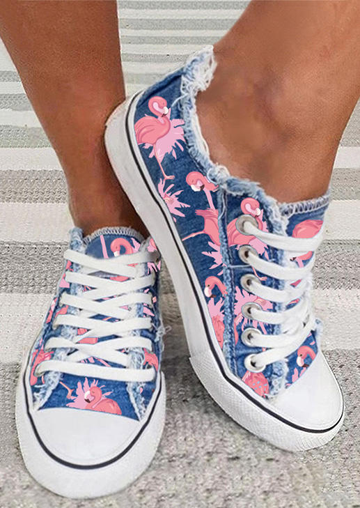 

Flamingo Lace Up Frayed Flat Sneakers, Multicolor, SCM003781
