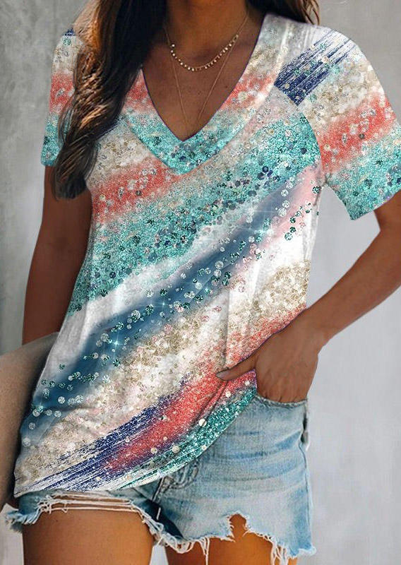 

Glitter V-Neck Raglan Sleeve Blouse, Multicolor, SCM003939