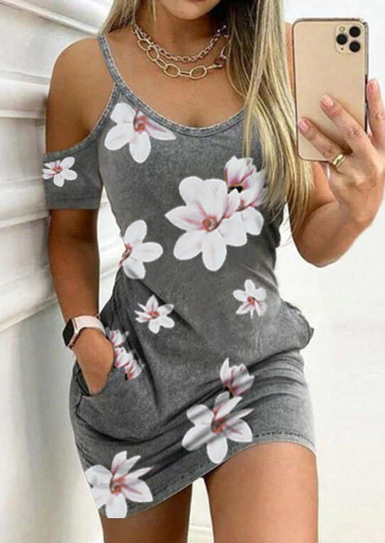 

Magnolia Pocket Spaghetti Strap Cold Shoulder Mini Dress - Gray, SCM003962