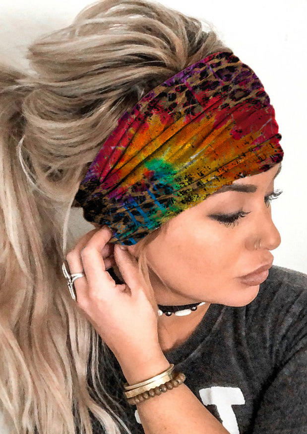 

Tie Dye Leopard Elastic Sports Wide Headband, Multicolor, SCM003782