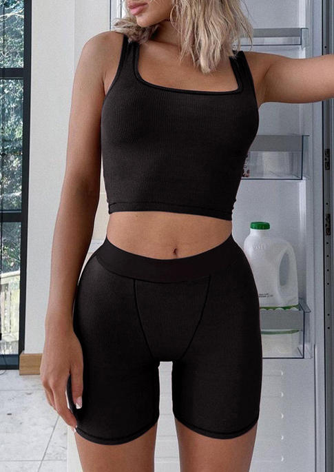 

Crop Tank Top And Shorts Activewear - Black, SCM003839