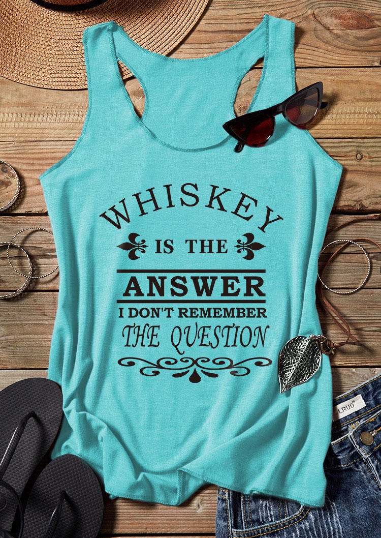 

Whiskey Is The Answer I Don't Remember The Question Racerback Tank - Cyan, Blue, SCM003889