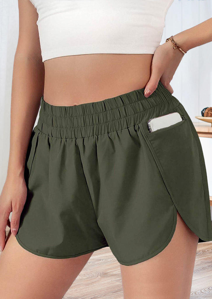 

Pocket Smocked Elastic Waist Shorts - Army Green, SCM003907