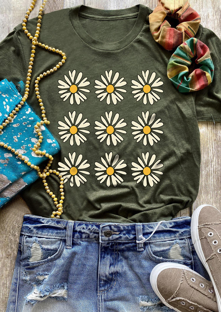 

Daisy O-Neck Casual T-Shirt Tee - Army Green, 537413