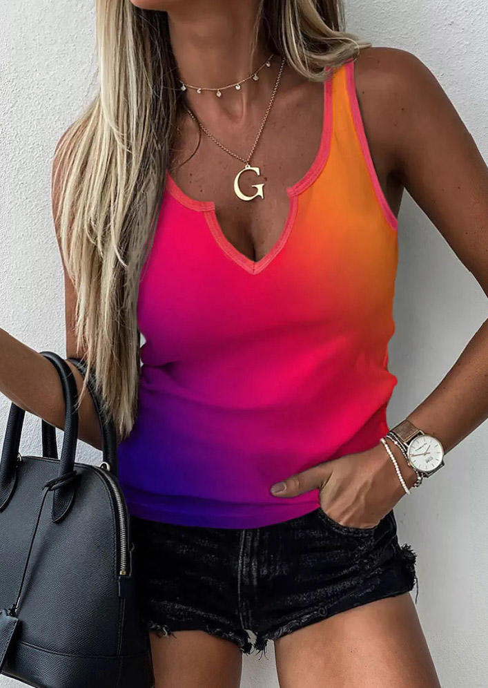 

Gradient Notched Neck Casual Tank, Multicolor, SCM000127