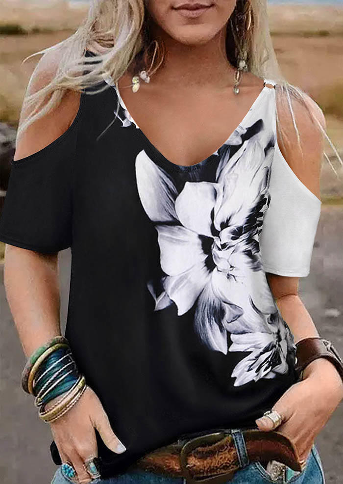

Floral Cold Shoulder V-Neck Blouse, Multicolor, SCM003432